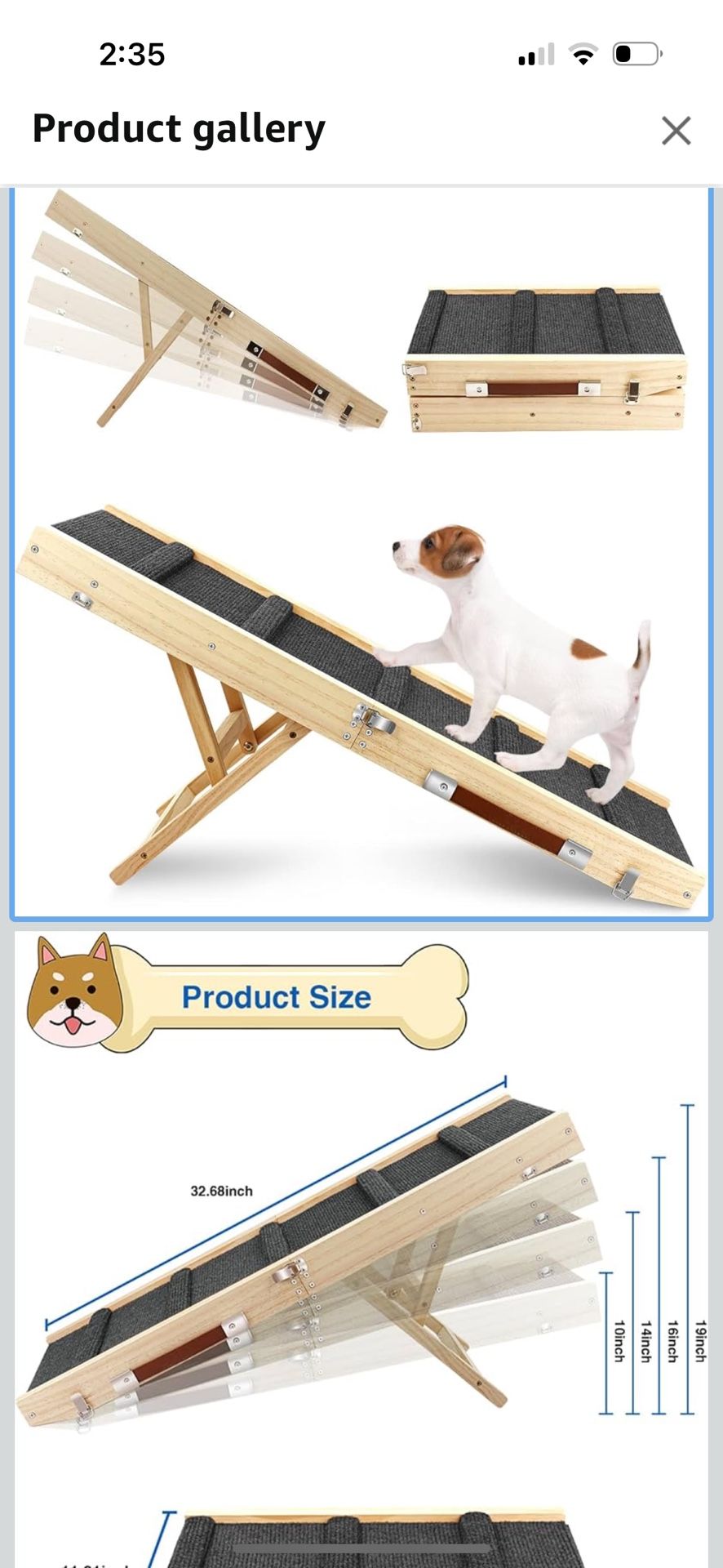 Adjustable Dog Ramp, Wooden Folding Portable Pet Ramp,Rated for 30 LBS, 32.6" Long and Adjustable from 10" to 19" with Non-Slip Traction Mat, Dog Step