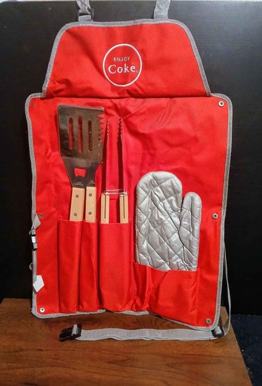 Coca~Cola  BBQ Apron /Tool  Kit (NEW) 5pcs.