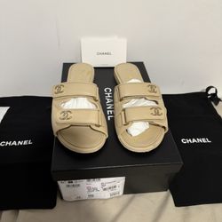 Chanel Lambskin Beige Mules Sandals Size 39eu 
