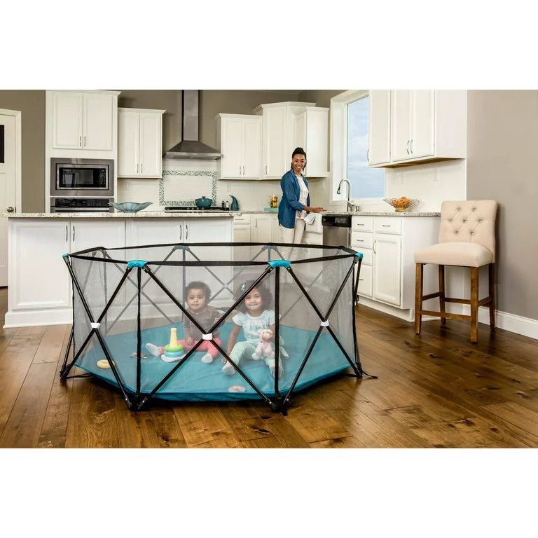 Regalo My Play® Portable Play Yard Indoor and Outdoor, Teal, 8-Panel Blue - 62" x 26"