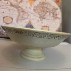 Cream Decorative Pedestal Bowl Scrollwork Trim Vintage Style
