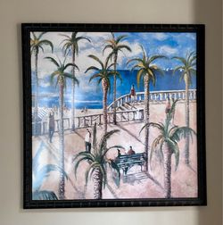 Large Framed Palm Tree Beach Artwork – Tropical Promenade Print