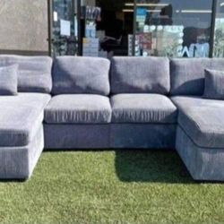✅️✅️4 pc fog grey corduroy fabric sectional sofa with double chaise✅️✅️