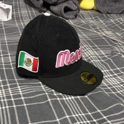 Black Mexico Fitted Hat With Pink Logo And Pink Brim (Size 7) Corduroy Material 