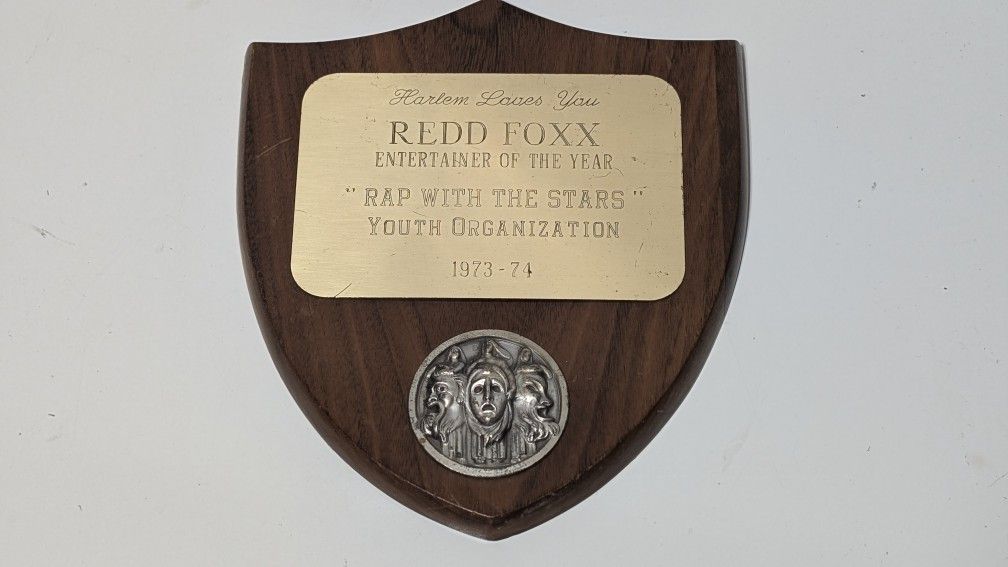 1973 Redd Foxx Harlem Entertainer of the Year Rap with the Stars Vintage Award Plaque