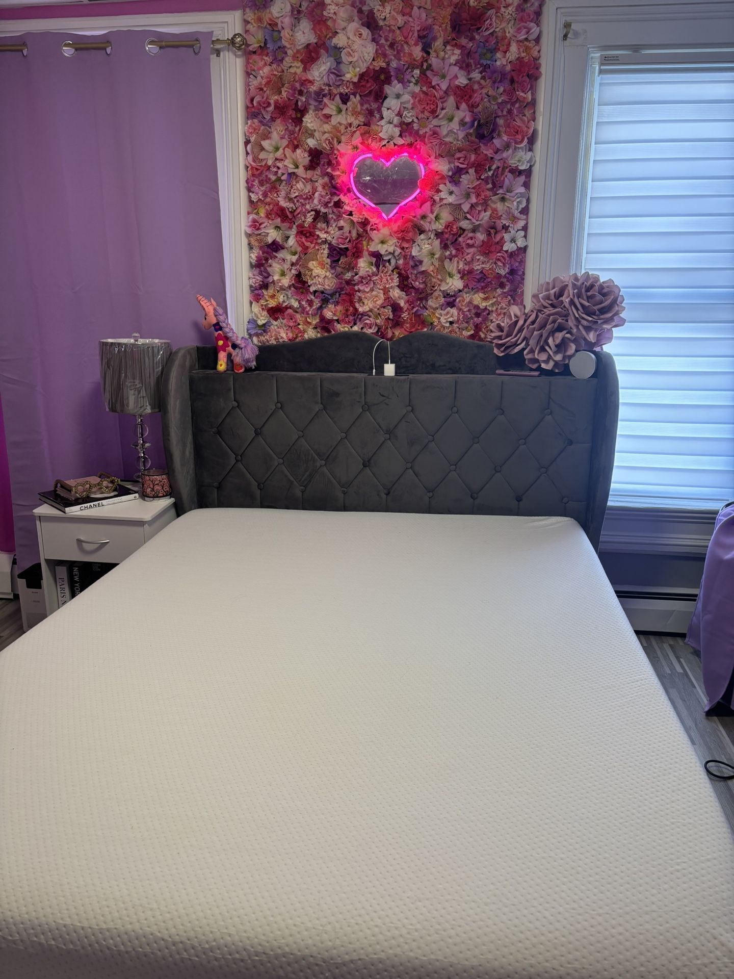 Gray Bed frame With Charging Station