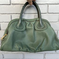 Presa Green Leather Satchel Bag – Structured Handbag – 39.5 cm