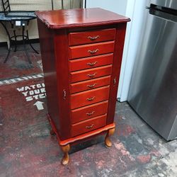 Wooden 8-drawer Jewelry Armoire W/ Mirror
