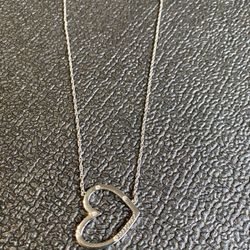 Signed Mary Kay Rhinestone Silver Tone Open Work Heart Pendant Necklace Vintage