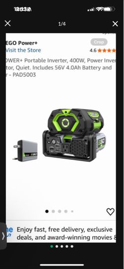EGO POWER + Portable Inverter, 400W, Power Inverter Generator, Quiet. Includes 56V 4.0Ah Battery