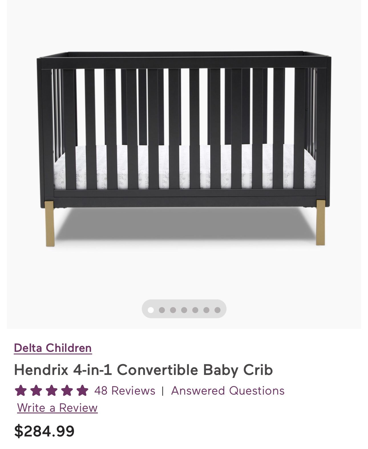 Black Modern Crib With gold Legs And Mattress $40