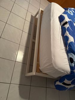 White Metal Bed Frame with Slats