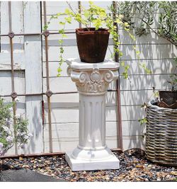 Set of 2 White Roman Column Pedestal Plant Stand