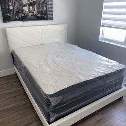 Queen  Size Bed Frame With Mattress All New Furniture And Free Delivery Free Installation 