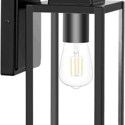 16 Inch Outdoor Wall Lantern, Dusk to Dawn Exterior Waterproof Wall Sconce, Anti-Rust Wall Mounted Lighting with Glass Shade, Matte Black Wall Lamp 