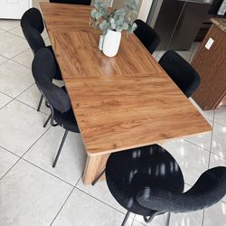 Modern Neutral Dining Table Set - 6 Chairs                                - Like New
