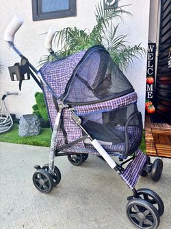 GORGEOUS YELLOW NAVY BLUE PLAID PET STROLLER FOR PETS UP TO 35 😍❗️💙🐾