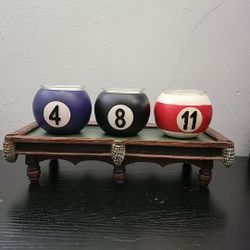 Vintage Orion Billiard Table and Billiard Balls Tea Light Holders Preowned