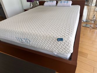 Queen size bed frame, Lucid 10” Memory Foam mattress, box.