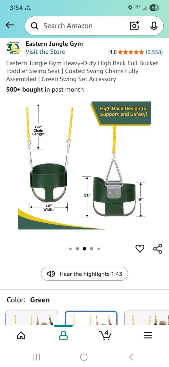 Toddler Swing For Swingset