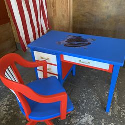 Captain America Themed Desk With Old School Teacher’s Chair