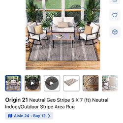 New Origin 21 Neutral Geo Stripe 5 X 7 (ft) Neutral Indoor/Outdoor Stripe Area Rug 10 Aisle 24 • Bay 12 > $98.00
