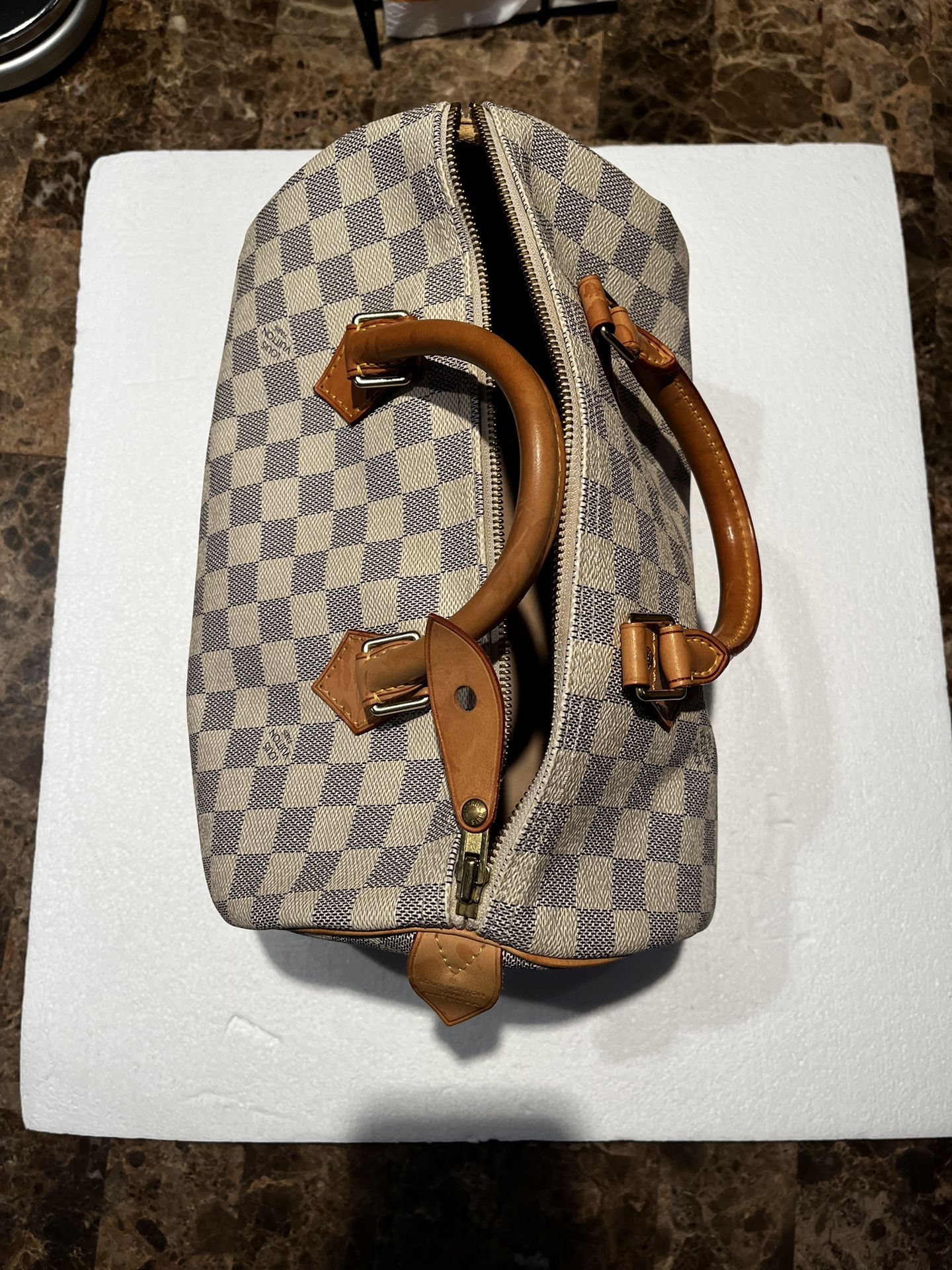 Louis Vuitton Damier Azur Speedy 30 Satchel Beige
