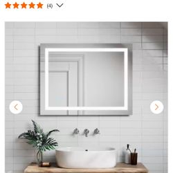 TOOLKISS 32 in. W x 24 in. H LED Lighted Single Frameless Bathroom Mirror with Anti Fog Dimmable Vanity