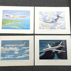 Lot of 4 Vintage Delta Air Lines Artwork Print Poster ~ 1960's & 1970's ~ USA
