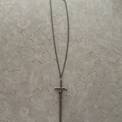 Large Silver Tone Metal Crucifix Cross Pendant 24" Chain Necklace