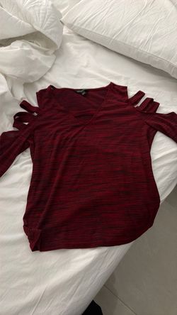 Red Cold Shoulder Long Sleeve Top