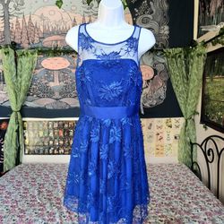 Royal Blue Cocktail Party Formal Dance Bridesmaid Dress w/ Sheer Lace Size 6
