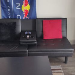 Futon Couch - Faux Leather With Charging Port Inbuilt 