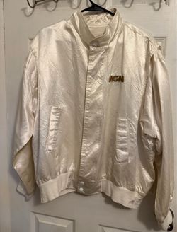 Vintage 90’s MGM Grand Las Vegas Casino White Satin Bomber Jacket Size XL Party