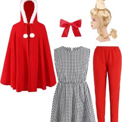 🎄🎁 Who Lou Costume for Women 5 Pcs Red Christmas Costumes