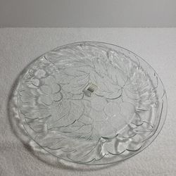 2 Vintage Glass Cake Serving Plate Tray Large Grape Cluster Design 