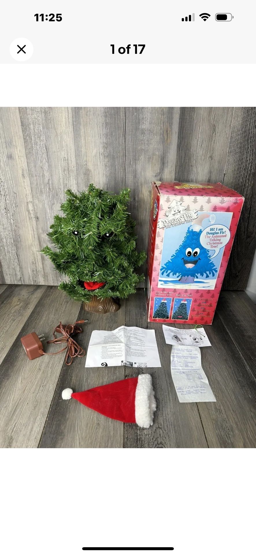 1997 Gemmy Douglas Fir The Talking Tree With Manual Box Hat AC Adapter Working