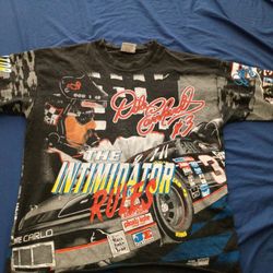 Vintage Dale Earnhardt Shirt All Over Print Aop 1996 Intimidator Nascar Black L