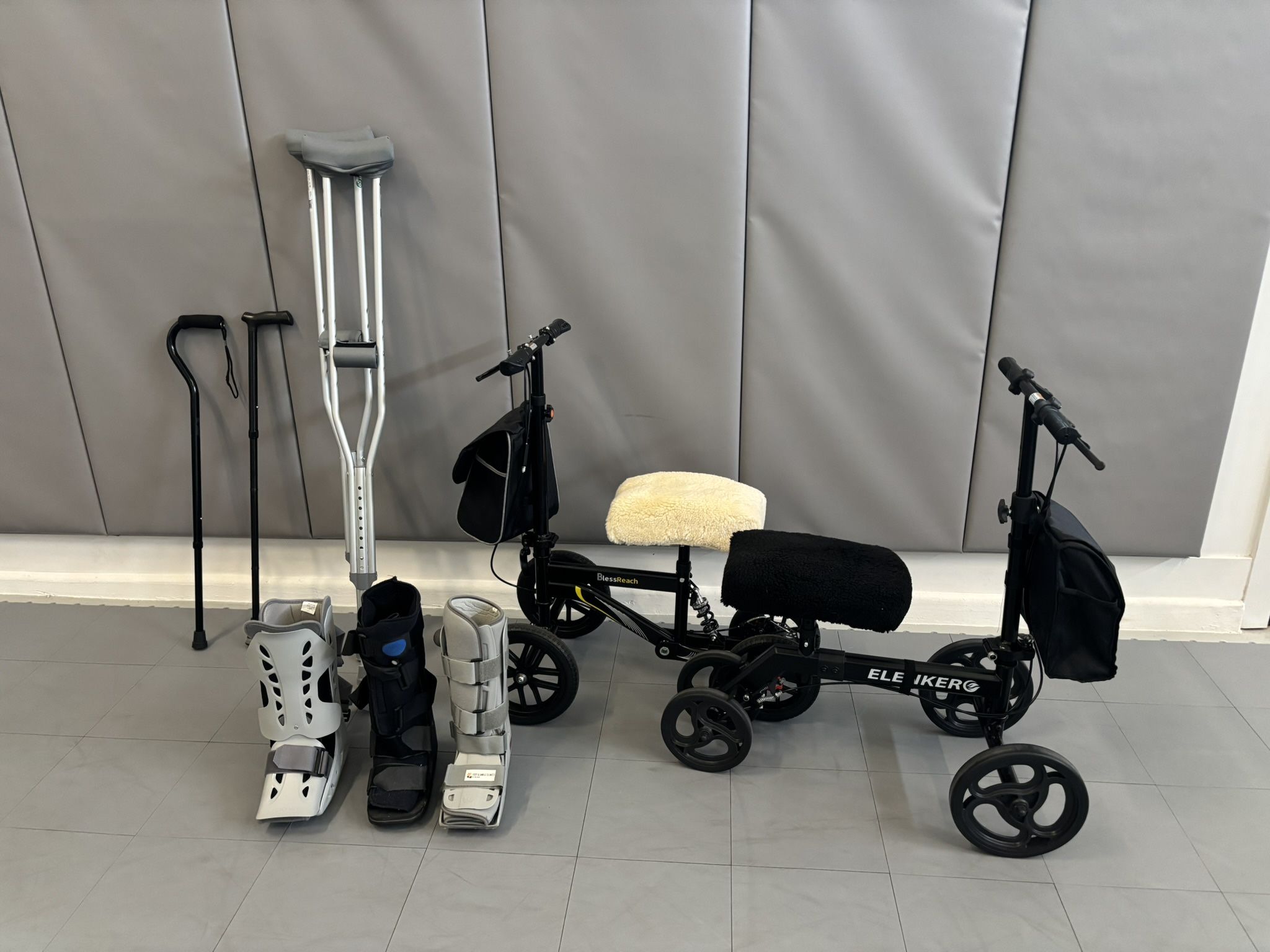 Knee Scooter, Cane, Crutches And Boots