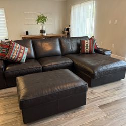 IKEA Leather Sectional Sofa with Storage Ottoman 