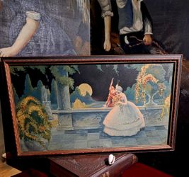 Vintage 1920s  Art Deco Love’s Siesta Framed Lithograph