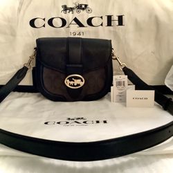 COACH C2806 Georgie Saddle Bag in Signature Canvas in Brown Black  