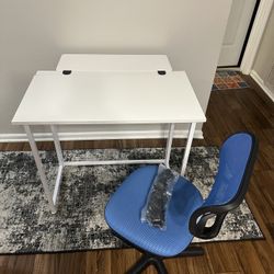 32” Foldable Computer Study Desk with 9” Table Extender and Mesh Chair