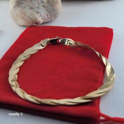 14K Solid Yellow Gold Twisted Herringbone Bracelet, Made in Italy!/ Pulsera Italiana de Espiga Trenzadas! 👌🎁Post Tags: Pulsera de Oro
