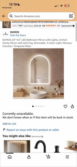 DUMOS 24"×32" LED Bathroom Mirror with Lights, Arched Vanity Mirror with Anti-Fog, Dimmable, 3-Color