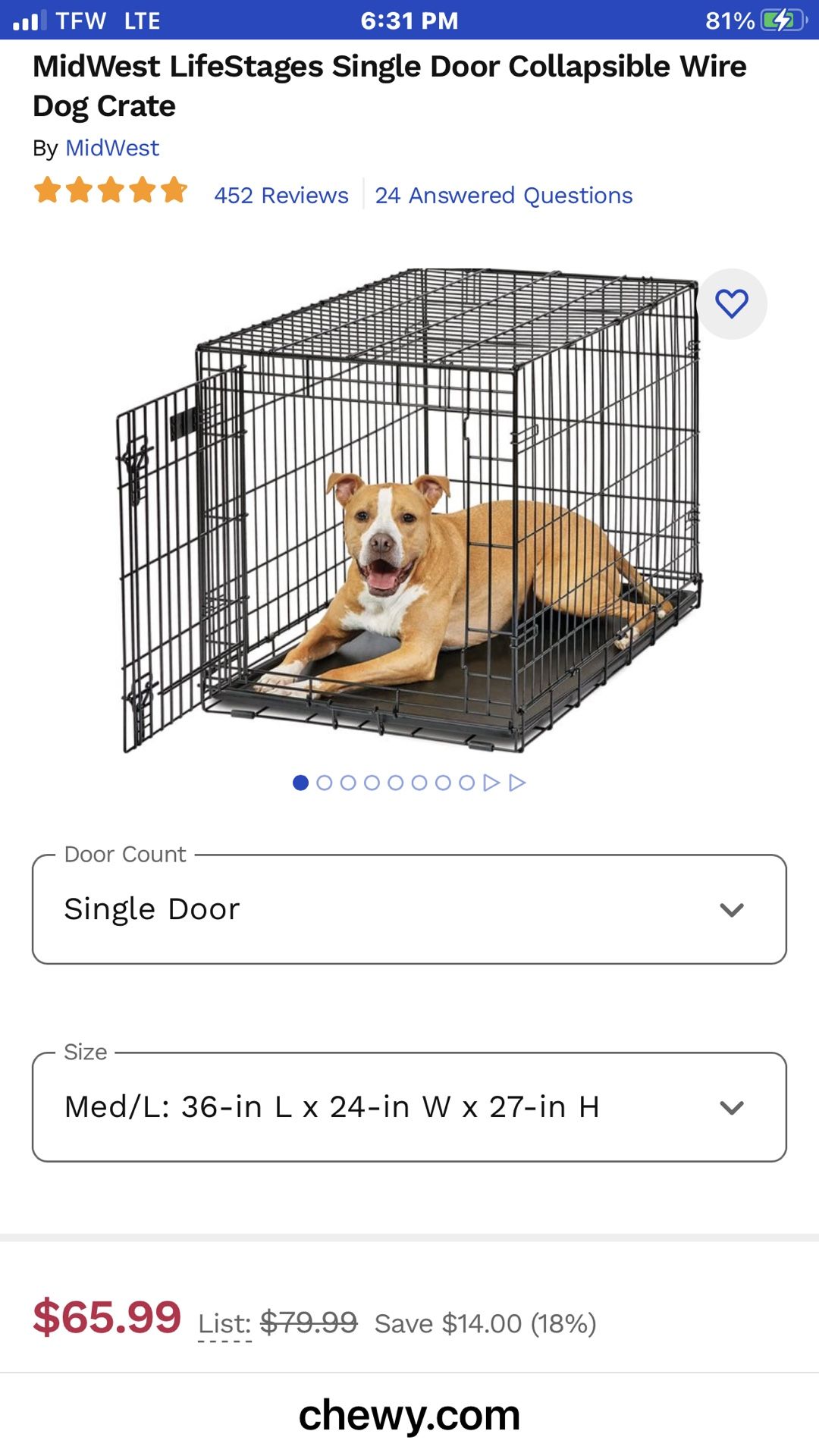  ***Reduced*** Large Size  24” X 36” Metal Dog Crate, Brand New 