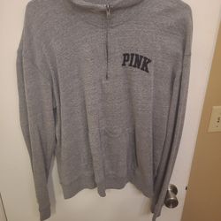 Victoria Secret PINK Gray zip-Up Pullover Size Large