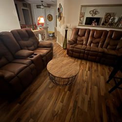Brown Ultra suede Couch, And Loveseat Recliner With Cupholder
