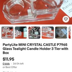 PartyLite Mini Crystal Castle P7965 New in Box Retired 24% Lead Crystal 3-Tier Tealight Candle Holder Germany