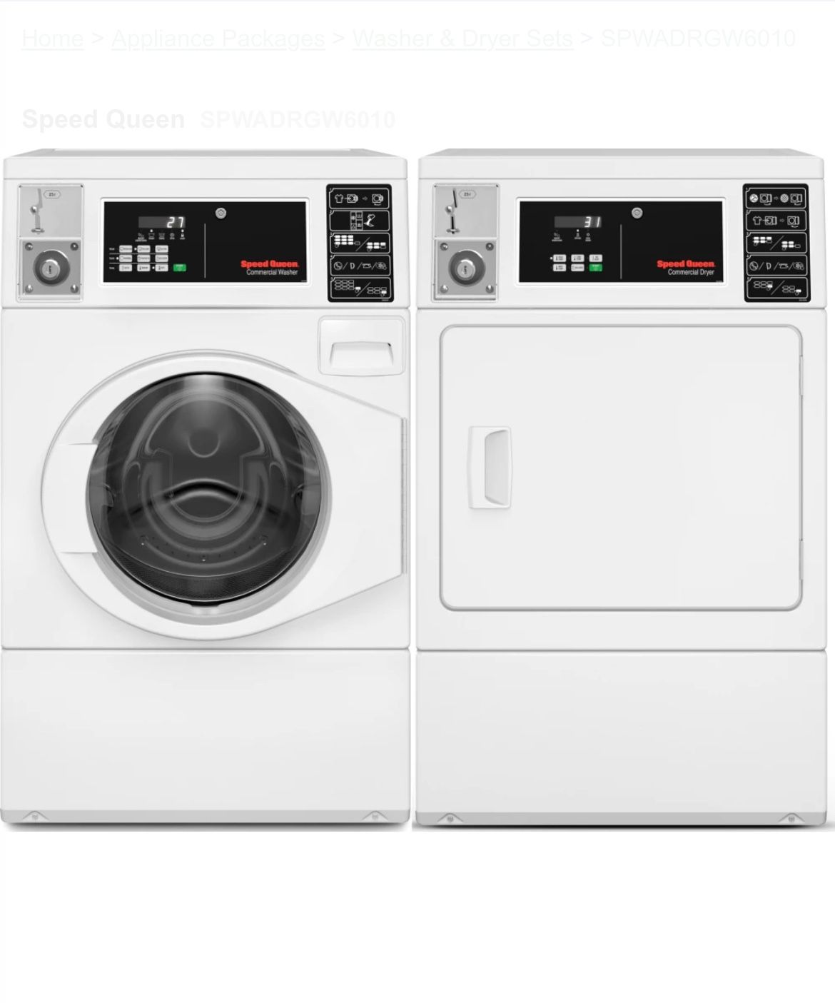 New 27” commercial Side by Side Washer & Gas Dryer Set